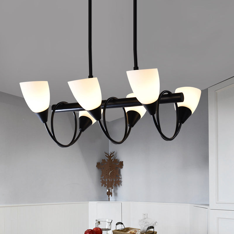 Linear Dining Room Pendant Light Fixture Traditional Milky Glass 6/8/10 Lights Black Hanging Lamp Kit, Up/Down 6 Black Up Clearhalo 'Ceiling Lights' 'Glass shade' 'Glass' 'Island Lights' Lighting' 560391