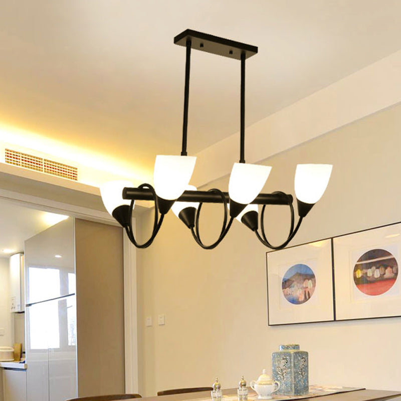 Linear Dining Room Pendant Light Fixture Traditional Milky Glass 6/8/10 Lights Black Hanging Lamp Kit, Up/Down Clearhalo 'Ceiling Lights' 'Glass shade' 'Glass' 'Island Lights' Lighting' 560392