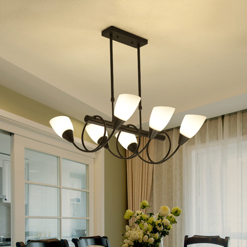 Linear Dining Room Pendant Light Fixture Traditional Milky Glass 6/8/10 Lights Black Hanging Lamp Kit, Up/Down Clearhalo 'Ceiling Lights' 'Glass shade' 'Glass' 'Island Lights' Lighting' 560393