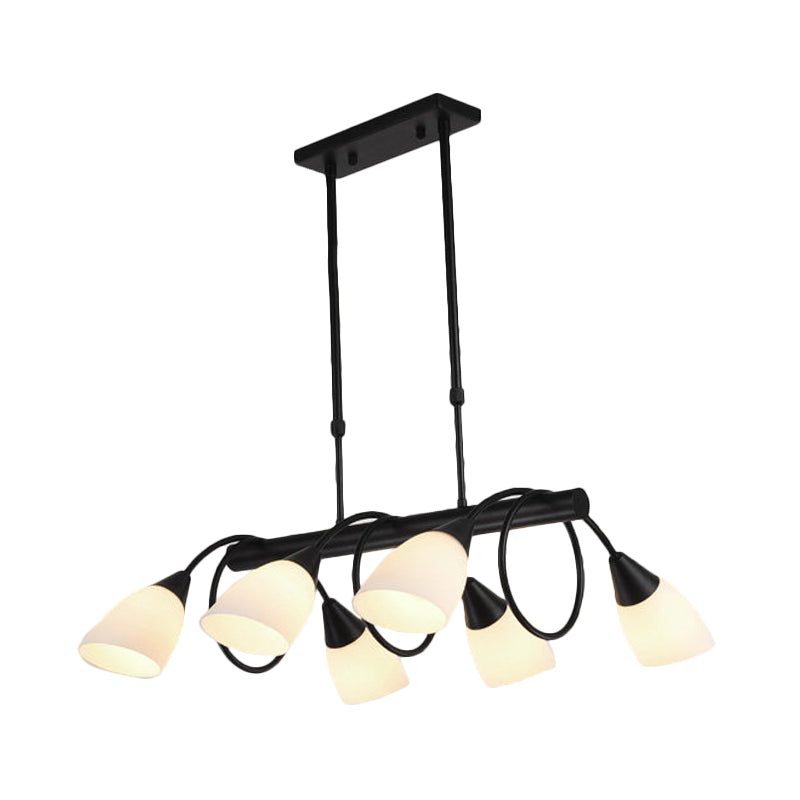 Linear Dining Room Pendant Light Fixture Traditional Milky Glass 6/8/10 Lights Black Hanging Lamp Kit, Up/Down Clearhalo 'Ceiling Lights' 'Glass shade' 'Glass' 'Island Lights' Lighting' 560399