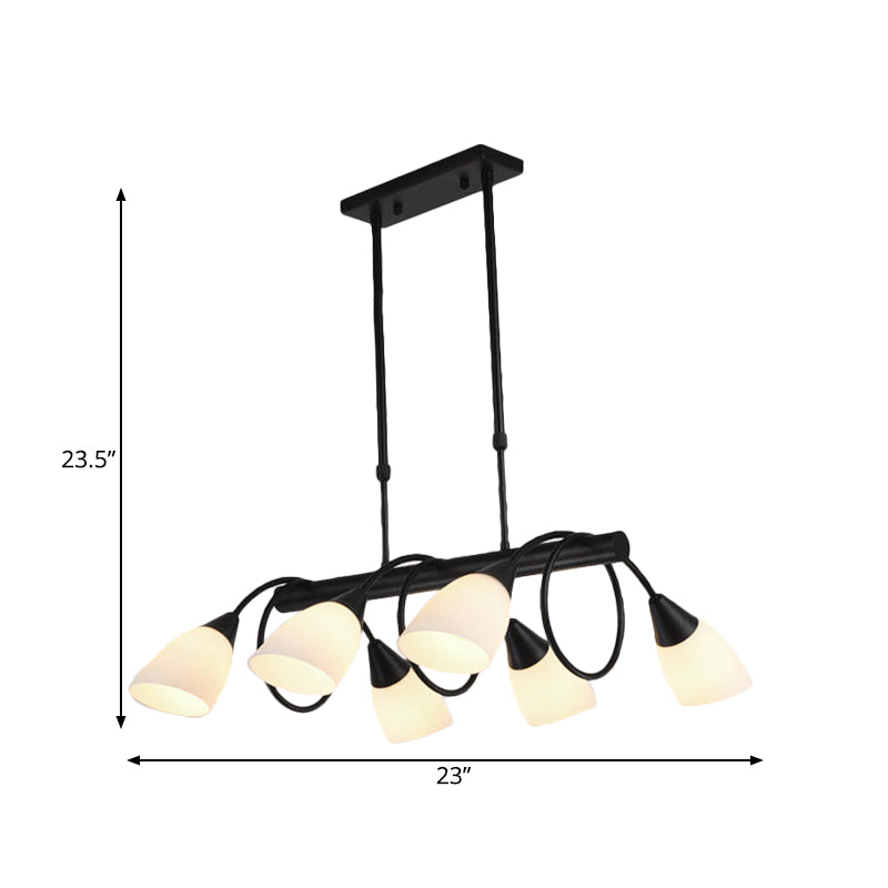 Linear Dining Room Pendant Light Fixture Traditional Milky Glass 6/8/10 Lights Black Hanging Lamp Kit, Up/Down Clearhalo 'Ceiling Lights' 'Glass shade' 'Glass' 'Island Lights' Lighting' 560400