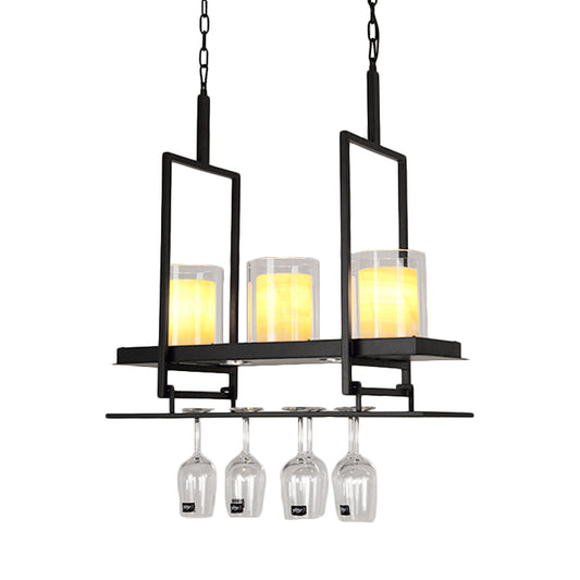 Black 3/5 Lights Island Light Fixture Traditional Clear Glass Cylindrical Pendant Lighting for Dining Room Clearhalo 'Ceiling Lights' 'Chandeliers' 'Glass shade' 'Glass' 'Island Lights' 'Pendant Lights' Lighting' 560403