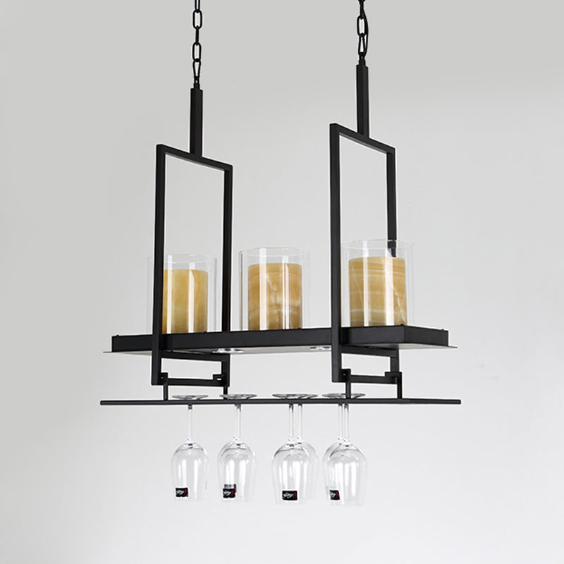 Black 3/5 Lights Island Light Fixture Traditional Clear Glass Cylindrical Pendant Lighting for Dining Room Clearhalo 'Ceiling Lights' 'Chandeliers' 'Glass shade' 'Glass' 'Island Lights' 'Pendant Lights' Lighting' 560404