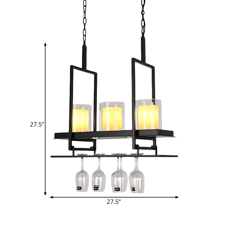 Black 3/5 Lights Island Light Fixture Traditional Clear Glass Cylindrical Pendant Lighting for Dining Room Clearhalo 'Ceiling Lights' 'Chandeliers' 'Glass shade' 'Glass' 'Island Lights' 'Pendant Lights' Lighting' 560405