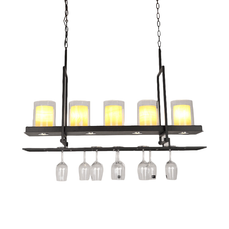 Black 3/5 Lights Island Light Fixture Traditional Clear Glass Cylindrical Pendant Lighting for Dining Room Clearhalo 'Ceiling Lights' 'Chandeliers' 'Glass shade' 'Glass' 'Island Lights' 'Pendant Lights' Lighting' 560409