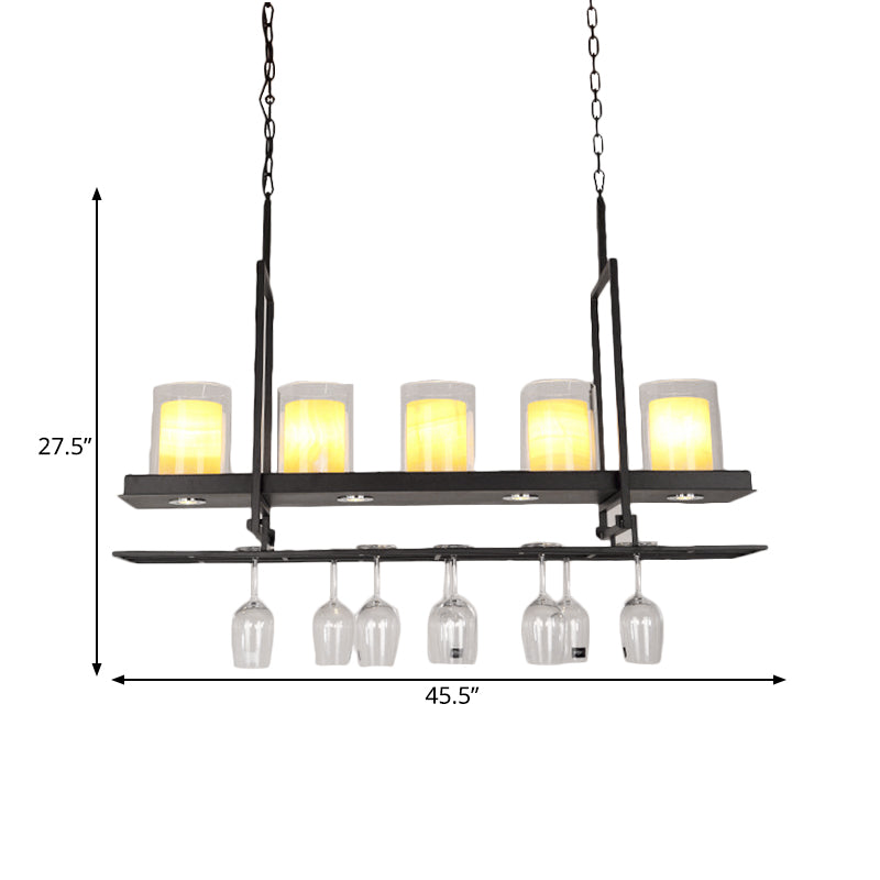 Black 3/5 Lights Island Light Fixture Traditional Clear Glass Cylindrical Pendant Lighting for Dining Room Clearhalo 'Ceiling Lights' 'Chandeliers' 'Glass shade' 'Glass' 'Island Lights' 'Pendant Lights' Lighting' 560410