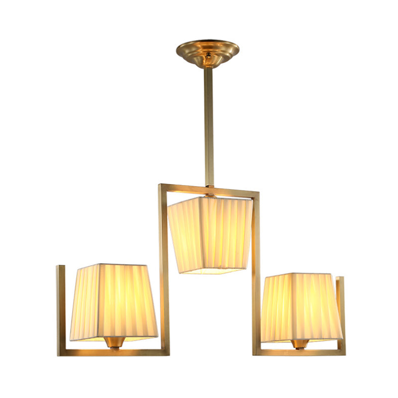 3 Lights Dining Room Hanging Light Kit Classic Brass Island Lighting with Rectangle Fabric Shade Clearhalo 'Ceiling Lights' 'Island Lights' Lighting' 560413