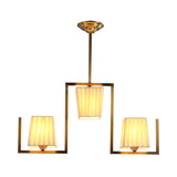 3 Lights Dining Room Hanging Light Kit Classic Brass Island Lighting with Rectangle Fabric Shade Clearhalo 'Ceiling Lights' 'Island Lights' Lighting' 560414