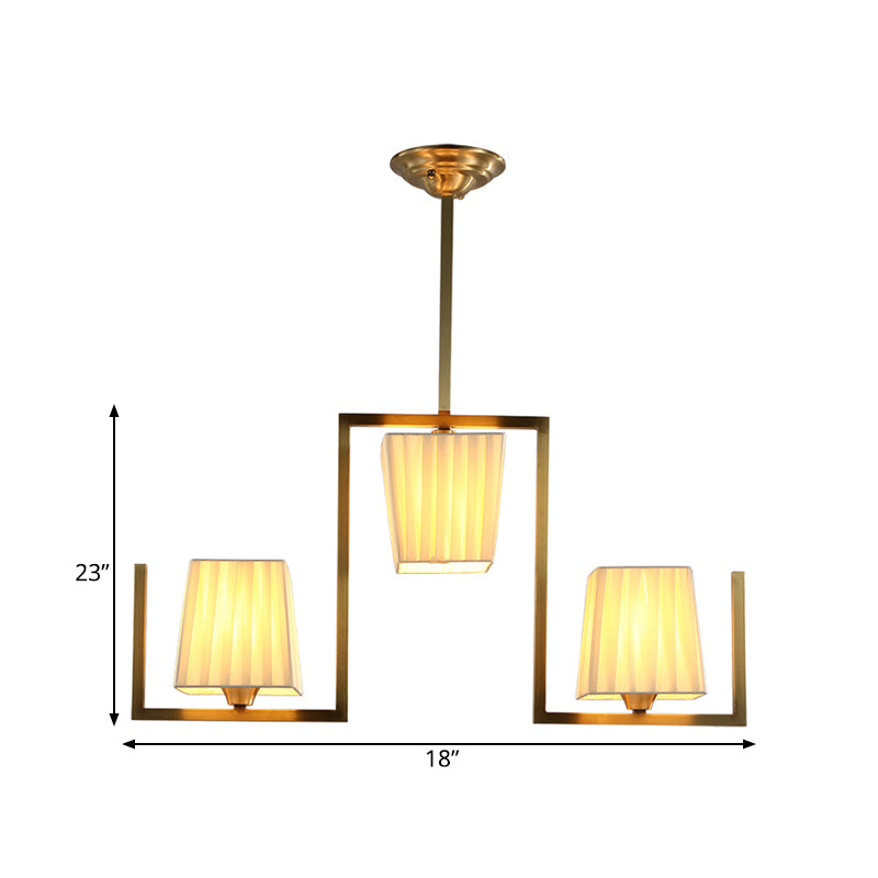 3 Lights Dining Room Hanging Light Kit Classic Brass Island Lighting with Rectangle Fabric Shade Clearhalo 'Ceiling Lights' 'Island Lights' Lighting' 560415