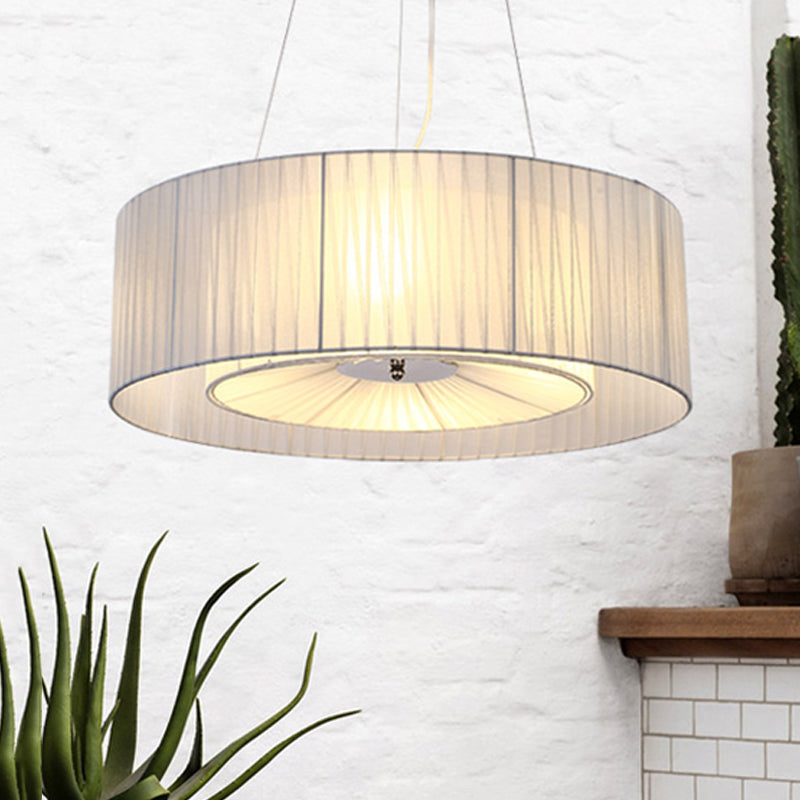 White Drum Pendant Lighting Nordic Fabric 3 Lights Living Room Chandelier, 18"/21.5"/25.5" Wide Clearhalo 'Ceiling Lights' 'Chandeliers' Lighting' options 560417