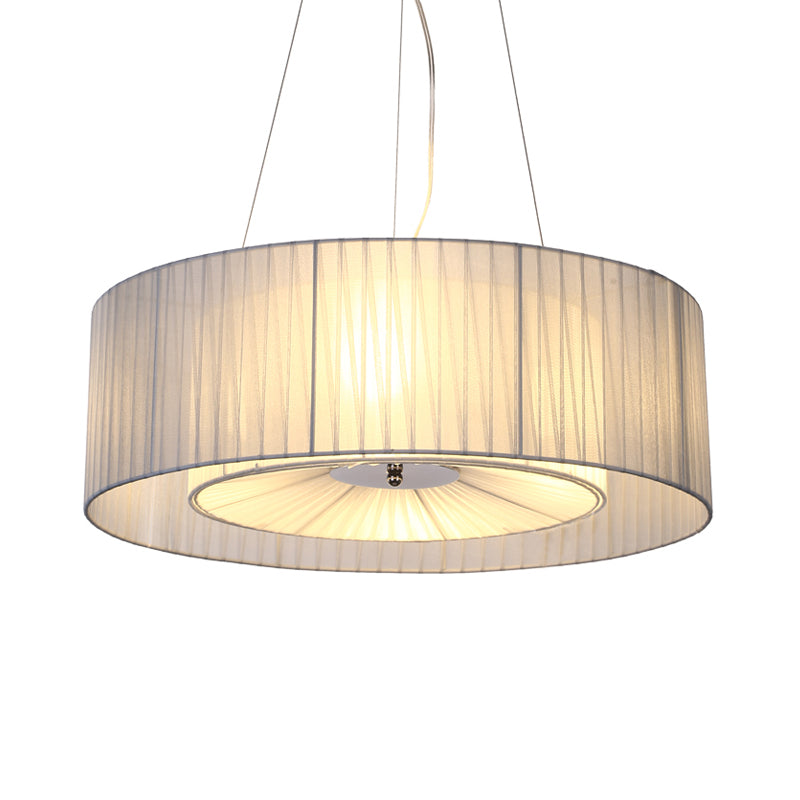 White Drum Pendant Lighting Nordic Fabric 3 Lights Living Room Chandelier, 18"/21.5"/25.5" Wide Clearhalo 'Ceiling Lights' 'Chandeliers' Lighting' options 560418