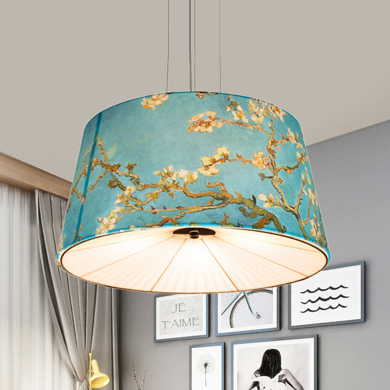 Fabric Drum Hanging Chandelier Nordic 4 Lights Living Room Pendant Light in White/Blue/Beige with Apricot Design Clearhalo 'Ceiling Lights' 'Chandeliers' Lighting' options 560424