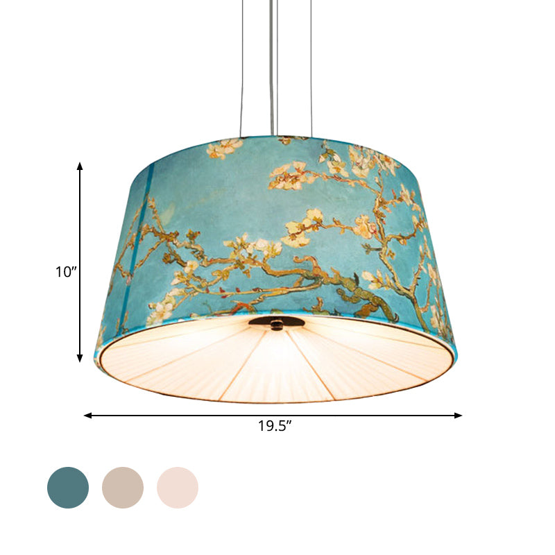 Fabric Drum Hanging Chandelier Nordic 4 Lights Living Room Pendant Light in White/Blue/Beige with Apricot Design Clearhalo 'Ceiling Lights' 'Chandeliers' Lighting' options 560427