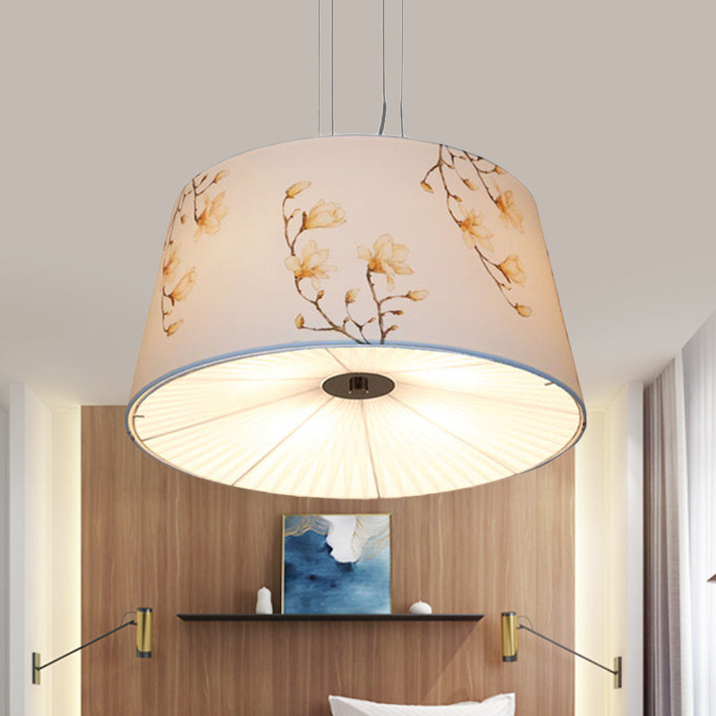 Fabric Drum Hanging Chandelier Nordic 4 Lights Living Room Pendant Light in White/Blue/Beige with Apricot Design Clearhalo 'Ceiling Lights' 'Chandeliers' Lighting' options 560428