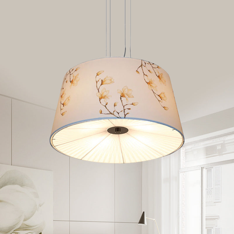Fabric Drum Hanging Chandelier Nordic 4 Lights Living Room Pendant Light in White/Blue/Beige with Apricot Design Clearhalo 'Ceiling Lights' 'Chandeliers' Lighting' options 560429