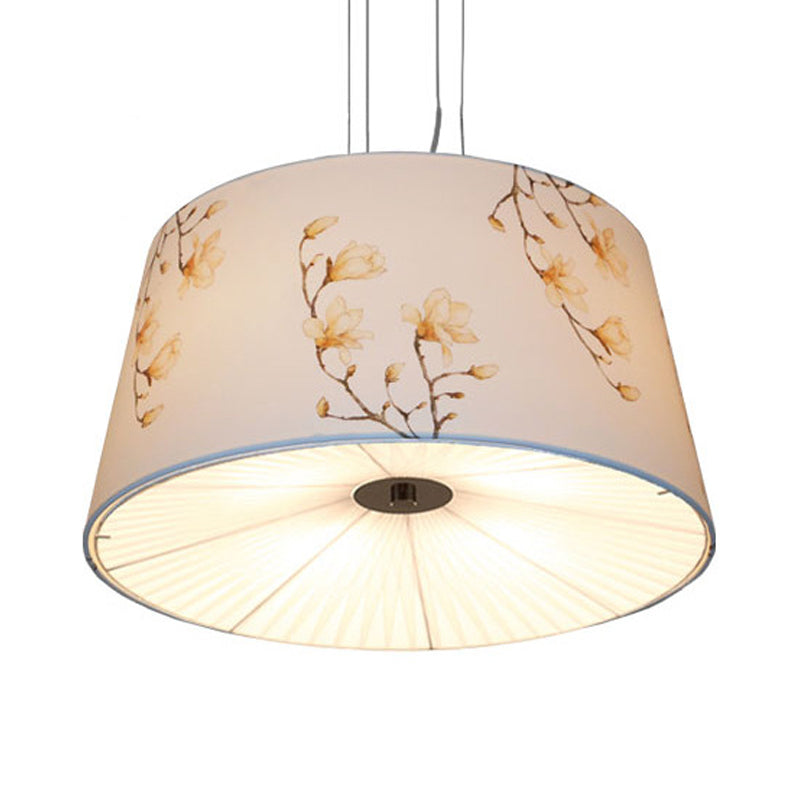 Fabric Drum Hanging Chandelier Nordic 4 Lights Living Room Pendant Light in White/Blue/Beige with Apricot Design Clearhalo 'Ceiling Lights' 'Chandeliers' Lighting' options 560430