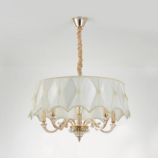 4-Light Fabric Hanging Chandelier Nordic White Drum Living Room Pendant Light Fixture Clearhalo 'Ceiling Lights' 'Chandeliers' Lighting' options 560454
