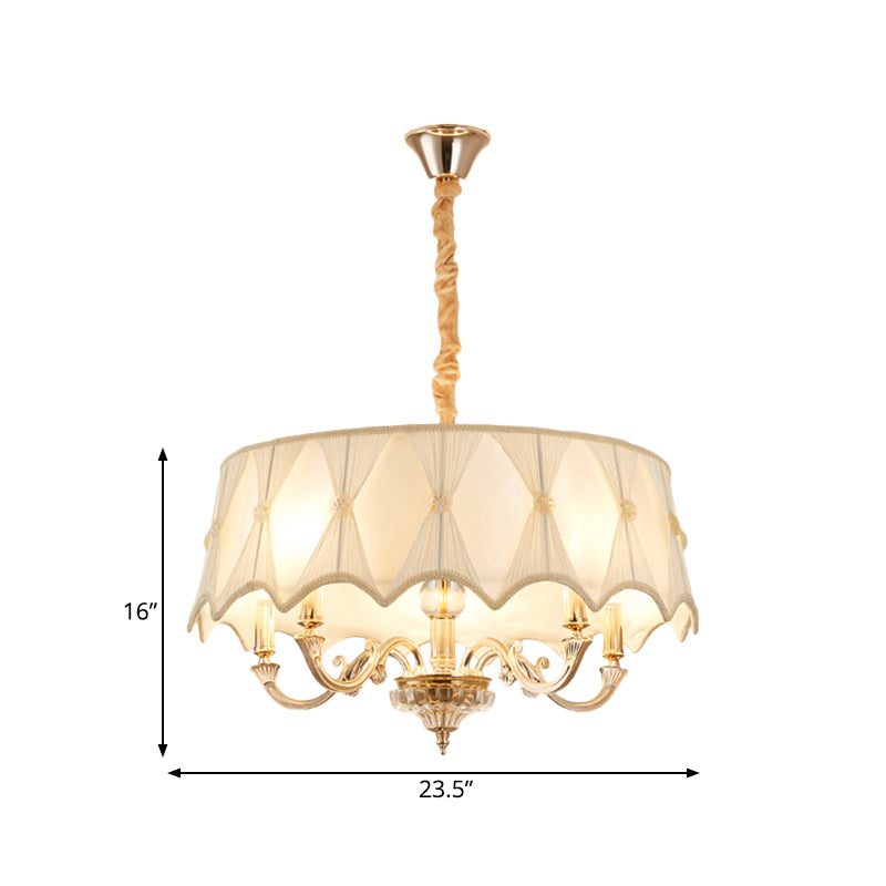 4-Light Fabric Hanging Chandelier Nordic White Drum Living Room Pendant Light Fixture Clearhalo 'Ceiling Lights' 'Chandeliers' Lighting' options 560455