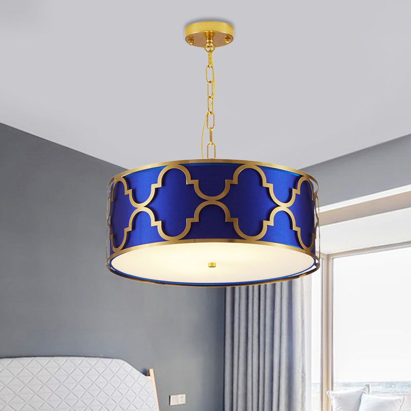 3 Lights Chandelier Light with Drum Shade Fabric Nordic Dining Room Ceiling Lamp in Black/White/Blue, 16"/19.5"/23.5" Wide Clearhalo 'Ceiling Lights' 'Chandeliers' Lighting' options 560470