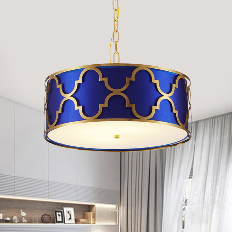 3 Lights Chandelier Light with Drum Shade Fabric Nordic Dining Room Ceiling Lamp in Black/White/Blue, 16"/19.5"/23.5" Wide Clearhalo 'Ceiling Lights' 'Chandeliers' Lighting' options 560471