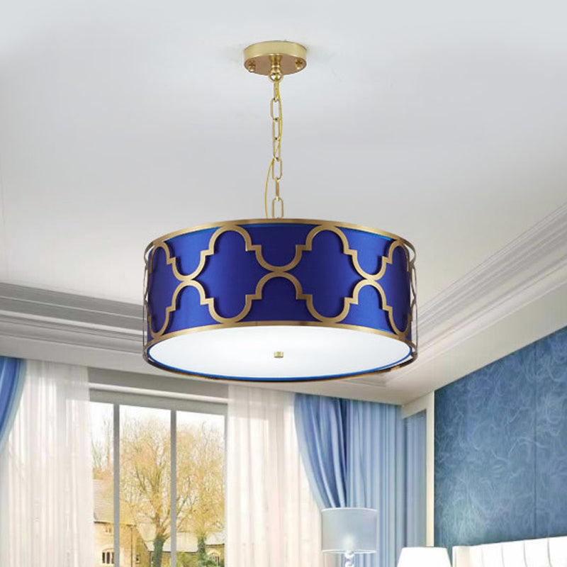3 Lights Chandelier Light with Drum Shade Fabric Nordic Dining Room Ceiling Lamp in Black/White/Blue, 16"/19.5"/23.5" Wide Clearhalo 'Ceiling Lights' 'Chandeliers' Lighting' options 560472