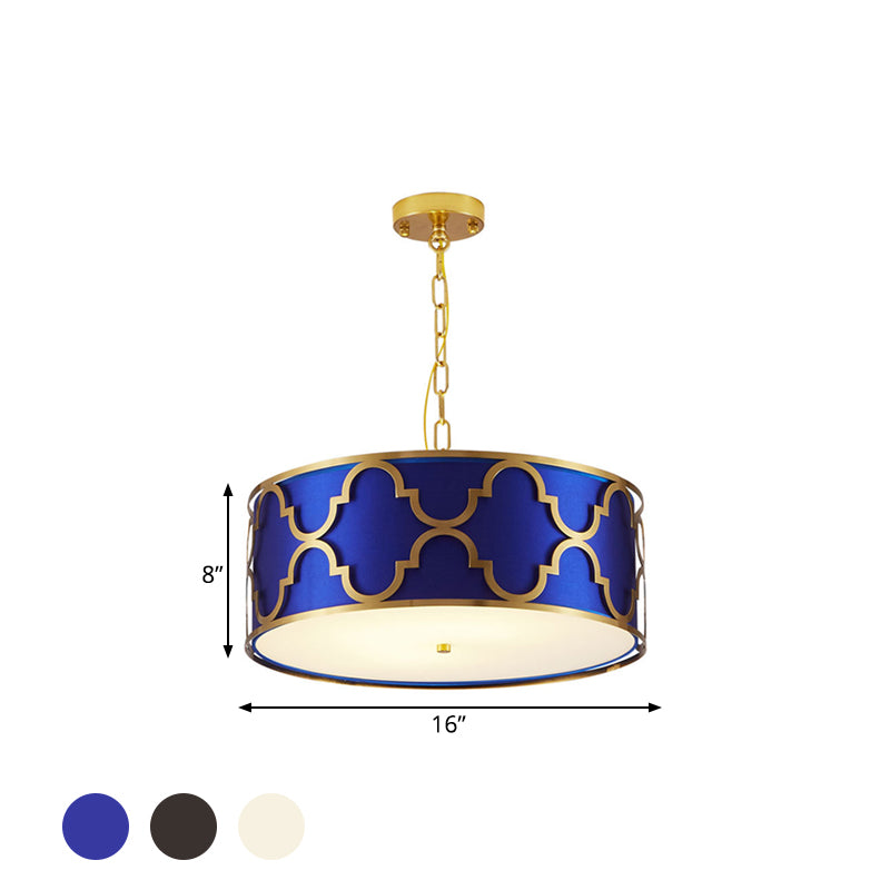 3 Lights Chandelier Light with Drum Shade Fabric Nordic Dining Room Ceiling Lamp in Black/White/Blue, 16"/19.5"/23.5" Wide Clearhalo 'Ceiling Lights' 'Chandeliers' Lighting' options 560474