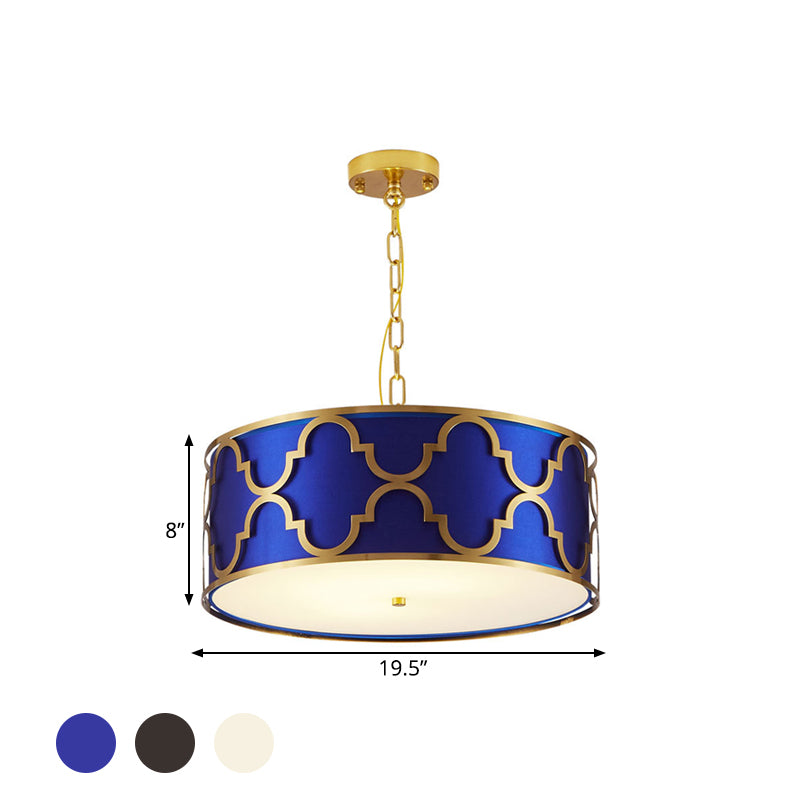 3 Lights Chandelier Light with Drum Shade Fabric Nordic Dining Room Ceiling Lamp in Black/White/Blue, 16"/19.5"/23.5" Wide Clearhalo 'Ceiling Lights' 'Chandeliers' Lighting' options 560475
