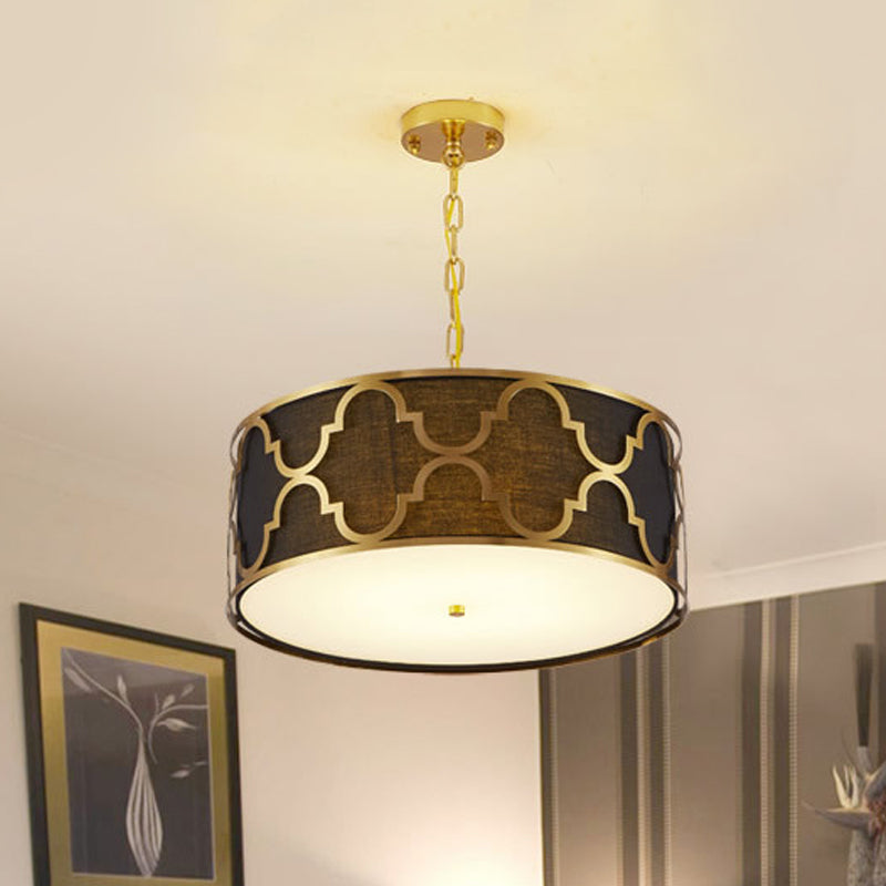3 Lights Chandelier Light with Drum Shade Fabric Nordic Dining Room Ceiling Lamp in Black/White/Blue, 16"/19.5"/23.5" Wide Clearhalo 'Ceiling Lights' 'Chandeliers' Lighting' options 560478