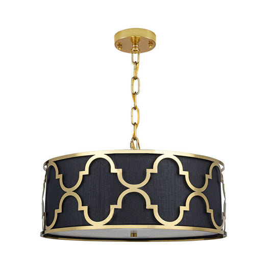 3 Lights Chandelier Light with Drum Shade Fabric Nordic Dining Room Ceiling Lamp in Black/White/Blue, 16"/19.5"/23.5" Wide Clearhalo 'Ceiling Lights' 'Chandeliers' Lighting' options 560480