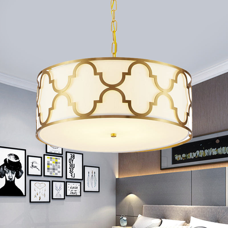 3 Lights Chandelier Light with Drum Shade Fabric Nordic Dining Room Ceiling Lamp in Black/White/Blue, 16"/19.5"/23.5" Wide White Clearhalo 'Ceiling Lights' 'Chandeliers' Lighting' options 560481_5cb90b19-3f99-4626-98b6-092d31576c37