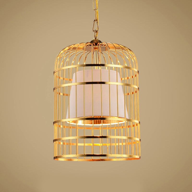 Black/White Bird Cage Ceiling Light Minimalistic Metal 1 Light Dining Room Pendant with Inner Cone Shade, 12"/16"/19.5" Wide Clearhalo 'Ceiling Lights' 'Chandeliers' Lighting' options 560494