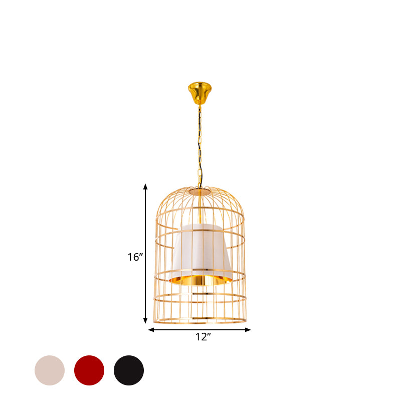 Black/White Bird Cage Ceiling Light Minimalistic Metal 1 Light Dining Room Pendant with Inner Cone Shade, 12"/16"/19.5" Wide Clearhalo 'Ceiling Lights' 'Chandeliers' Lighting' options 560495