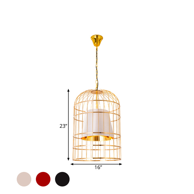 Black/White Bird Cage Ceiling Light Minimalistic Metal 1 Light Dining Room Pendant with Inner Cone Shade, 12"/16"/19.5" Wide Clearhalo 'Ceiling Lights' 'Chandeliers' Lighting' options 560496