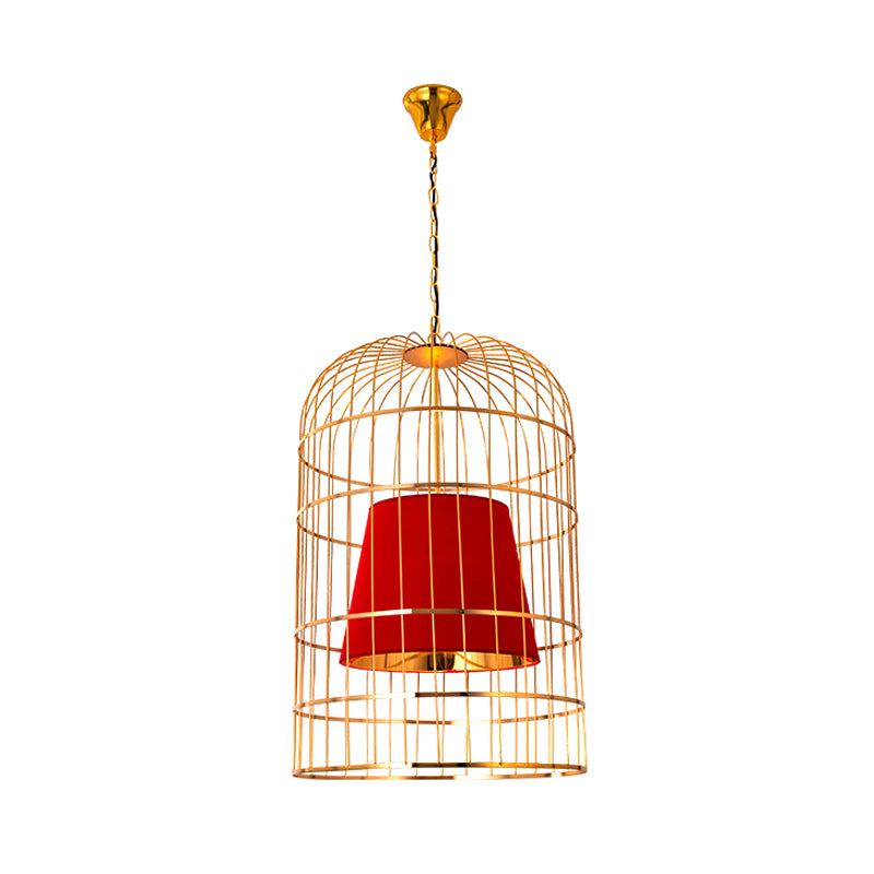 Black/White Bird Cage Ceiling Light Minimalistic Metal 1 Light Dining Room Pendant with Inner Cone Shade, 12"/16"/19.5" Wide Clearhalo 'Ceiling Lights' 'Chandeliers' Lighting' options 560500