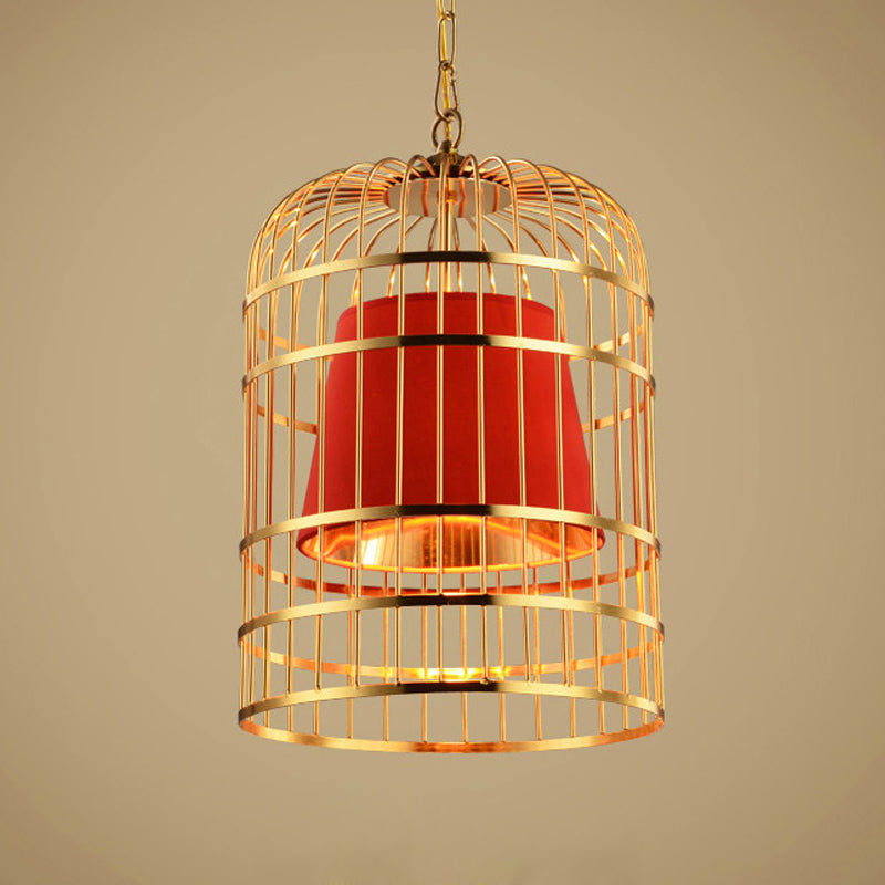 Black/White Bird Cage Ceiling Light Minimalistic Metal 1 Light Dining Room Pendant with Inner Cone Shade, 12"/16"/19.5" Wide Clearhalo 'Ceiling Lights' 'Chandeliers' Lighting' options 560501
