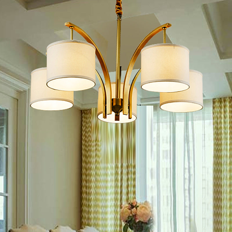 3/5 Lights Chandelier Light with Drum Fabric Shade Classic Dining Room Ceiling Lamp in White 5 White Clearhalo 'Ceiling Lights' 'Chandeliers' Lighting' options 560516_90b5f2d5-1944-4fb0-bcd7-727bb06a1bce