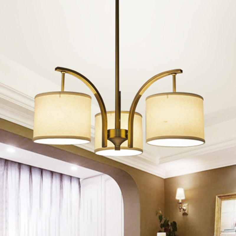 3/5 Lights Chandelier Light with Drum Fabric Shade Classic Dining Room Ceiling Lamp in White 3 White Clearhalo 'Ceiling Lights' 'Chandeliers' Lighting' options 560521_5cb2f9d3-d66e-4683-af70-218af87f4fed