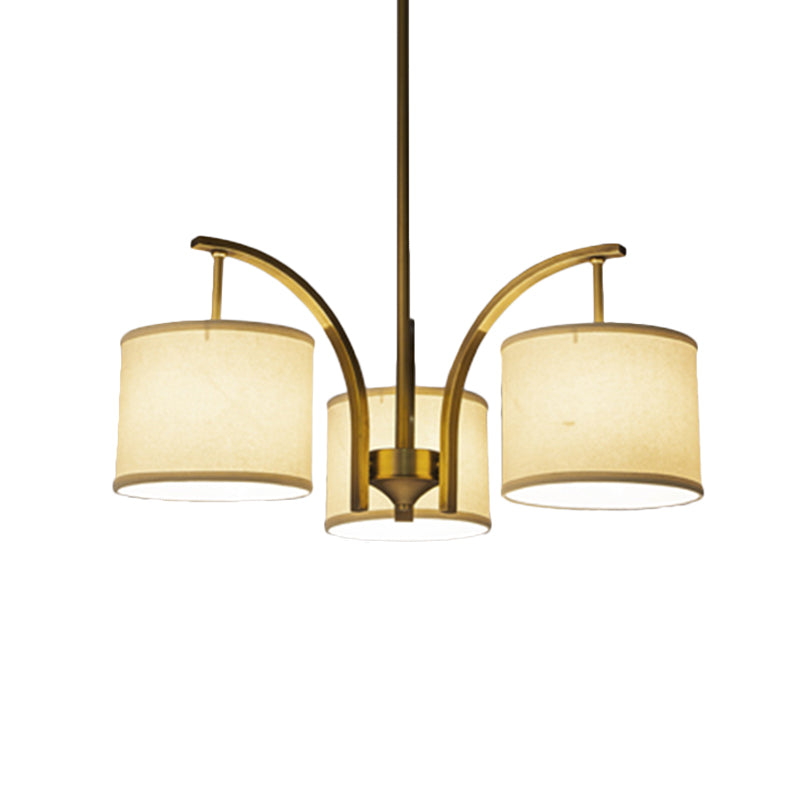 3/5 Lights Chandelier Light with Drum Fabric Shade Classic Dining Room Ceiling Lamp in White Clearhalo 'Ceiling Lights' 'Chandeliers' Lighting' options 560523