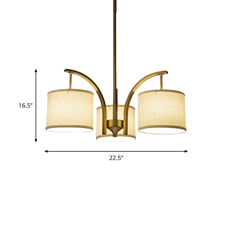 3/5 Lights Chandelier Light with Drum Fabric Shade Classic Dining Room Ceiling Lamp in White Clearhalo 'Ceiling Lights' 'Chandeliers' Lighting' options 560524