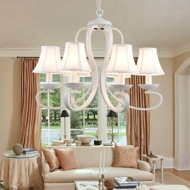 3/6/8 Lights Fabric Hanging Chandelier Traditional White Scalloped Living Room Pendant Light Fixture 6 White Clearhalo 'Ceiling Lights' 'Chandeliers' Lighting' options 560525_004dcf63-778f-43ed-bfd4-349ff89bfca3