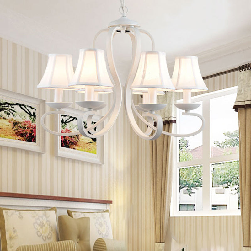 3/6/8 Lights Fabric Hanging Chandelier Traditional White Scalloped Living Room Pendant Light Fixture Clearhalo 'Ceiling Lights' 'Chandeliers' Lighting' options 560527