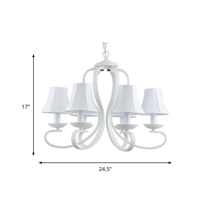 3/6/8 Lights Fabric Hanging Chandelier Traditional White Scalloped Living Room Pendant Light Fixture Clearhalo 'Ceiling Lights' 'Chandeliers' Lighting' options 560529