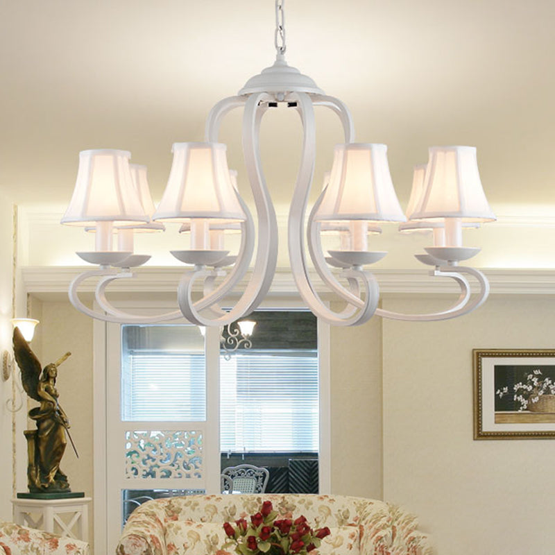 3/6/8 Lights Fabric Hanging Chandelier Traditional White Scalloped Living Room Pendant Light Fixture Clearhalo 'Ceiling Lights' 'Chandeliers' Lighting' options 560530