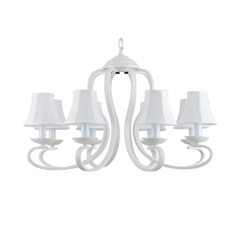 3/6/8 Lights Fabric Hanging Chandelier Traditional White Scalloped Living Room Pendant Light Fixture Clearhalo 'Ceiling Lights' 'Chandeliers' Lighting' options 560531
