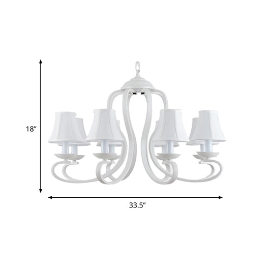 3/6/8 Lights Fabric Hanging Chandelier Traditional White Scalloped Living Room Pendant Light Fixture Clearhalo 'Ceiling Lights' 'Chandeliers' Lighting' options 560533