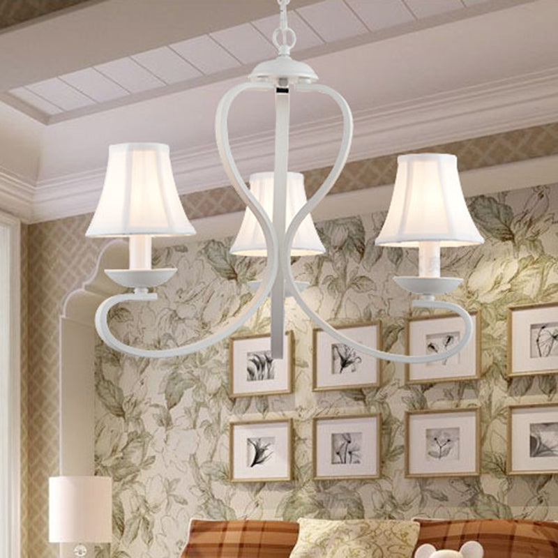 3/6/8 Lights Fabric Hanging Chandelier Traditional White Scalloped Living Room Pendant Light Fixture 3 White Clearhalo 'Ceiling Lights' 'Chandeliers' Lighting' options 560534_66998ec7-91a8-40db-b5a7-940f3f6ed03b