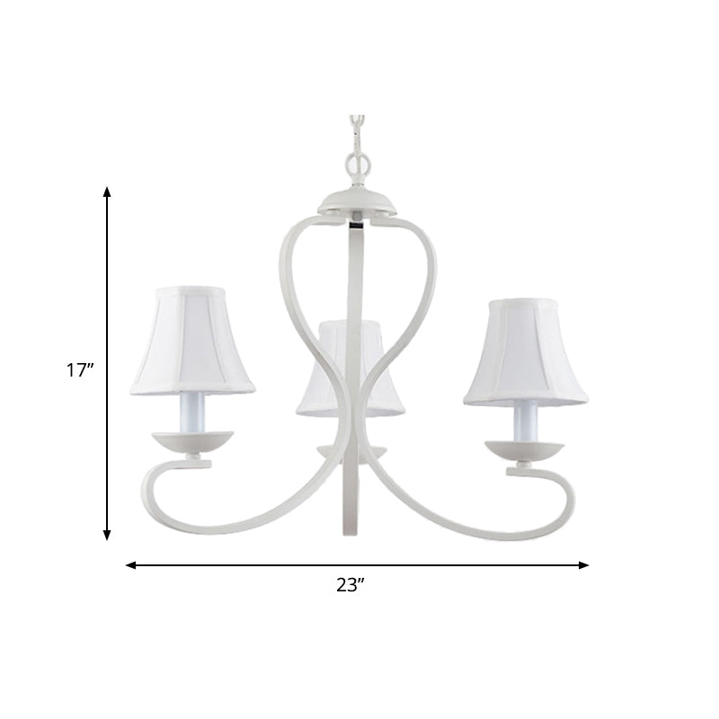 3/6/8 Lights Fabric Hanging Chandelier Traditional White Scalloped Living Room Pendant Light Fixture Clearhalo 'Ceiling Lights' 'Chandeliers' Lighting' options 560537