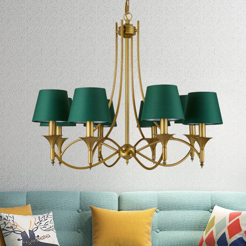 3/6/8 Lights Fabric Pendant Chandelier Classic Green Cone Bedroom Hanging Ceiling Fixture Clearhalo 'Ceiling Lights' 'Chandeliers' Lighting' options 560539