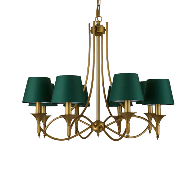 3/6/8 Lights Fabric Pendant Chandelier Classic Green Cone Bedroom Hanging Ceiling Fixture Clearhalo 'Ceiling Lights' 'Chandeliers' Lighting' options 560540
