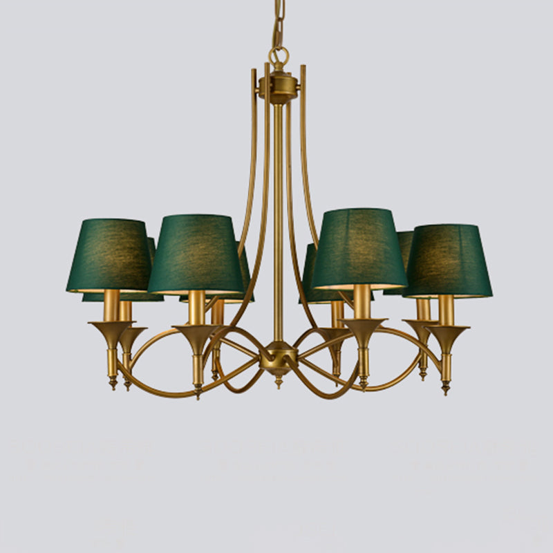 3/6/8 Lights Fabric Pendant Chandelier Classic Green Cone Bedroom Hanging Ceiling Fixture Clearhalo 'Ceiling Lights' 'Chandeliers' Lighting' options 560541